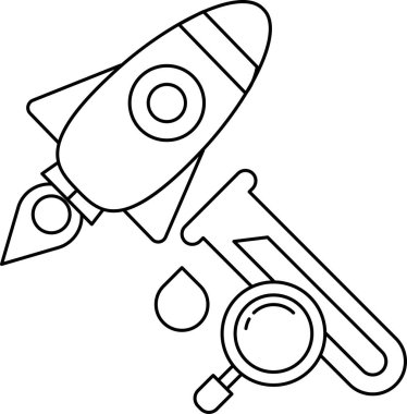 Beyaz arka planda bir roket var. Roket görüntünün ortasında.