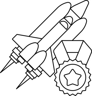 Bir yıldız ve bir ödülle gökyüzünde bir roket uçuyor. Roket görüntünün ana odak noktasıdır, ama yıldız ve ödül sahneye bir başarı ve başarı hissi ekler.