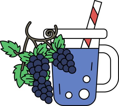 Üzümlerle dolu bir kasede konur ve pipet açılır. Üzümler fincanın her tarafına dağılmış, bazıları üstte, altta ve yanlarda. Kamış bardaktan dışarı çıkıyor.