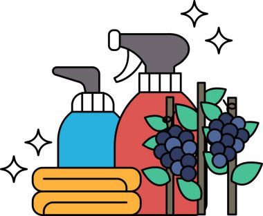 Bir şişe sprey ve bir şişe sabunun siyah beyaz çizimi. Sprey şişesi 