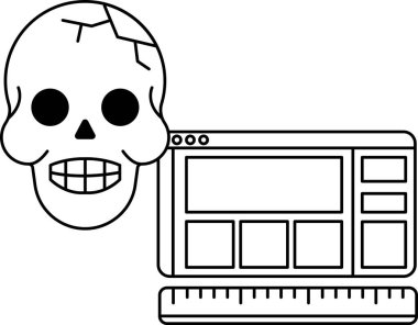 Yanında cetvel olan bir kafatası bilgisayar ekranında. Kafatası kırılmış ve içinde bir delik var.