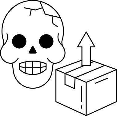 Kafatası ve kutunun üzerinde kafatası var. Kafatası gülümsüyor ve kutu kaldırılıyor.