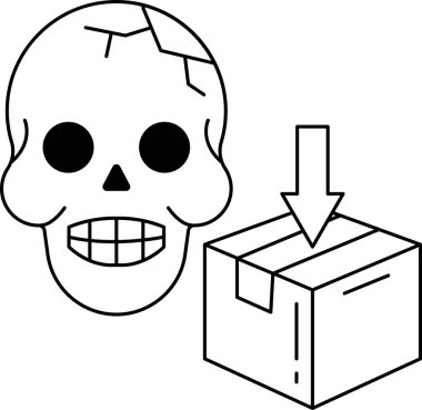 Kafatası, aşağı doğru ok olan bir kutunun yanındadır. Kafatası siyah beyaz çizilmiş ve zarar görmüş.