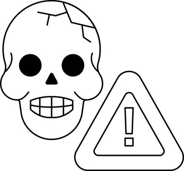 Uyarı işareti olan kafatası ve çapraz kemikler. Kafatası gülümsüyor ve işaret kırmızı ve beyaz.