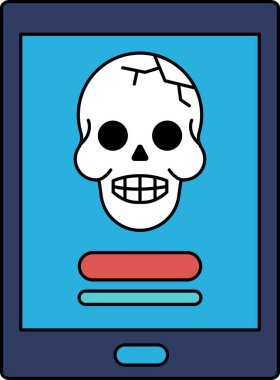 Tablete bir kafatası çizilir. Kafatasının yüzünde bir gülümseme var ve etrafı siyah bir sınırla çevrili.