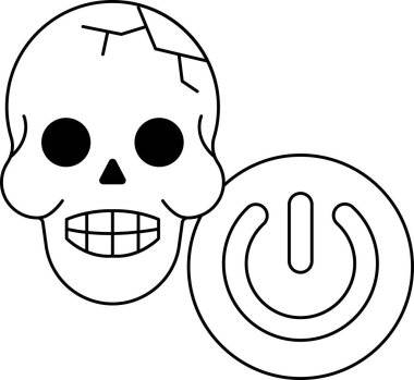 Bir kafatası güç düğmesinin yanındadır. Kafatası gülümsüyor ve düğme kapalı. Kafatası ölümün sembolü ve düğme de gücün sembolü.