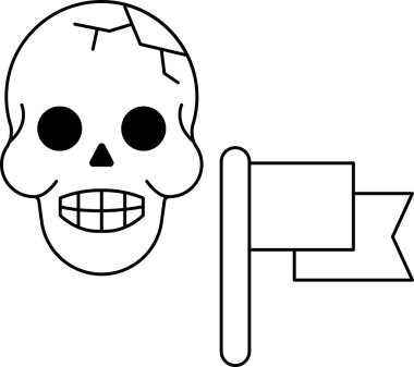 Arka planda bayrak olan bir kafatası çizilir. Kafatasının yüzünde bir gülümseme var ve elinde bir bayrak var.