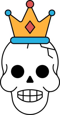 Üstünde taç olan bir kafatası. Kafatası siyah beyaz çizilmiş. Taç elmastan yapılmıştır.