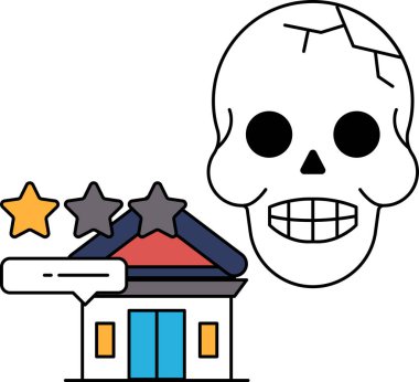 Üç yıldızlı bir binanın yanına bir kafatası çizilir. Kafatası gülümsüyor ve ağzı açık.