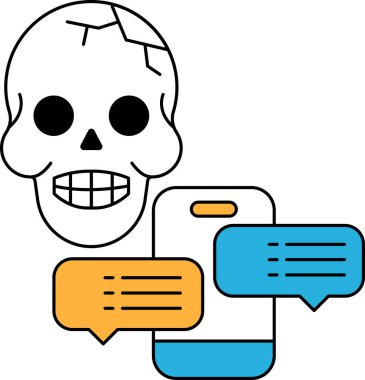 Bir kafatası bir telefon ve bir kısa mesaj ile gösterilir. Kafatası bir daire ile çevrili ve telefon çemberin ortasında.