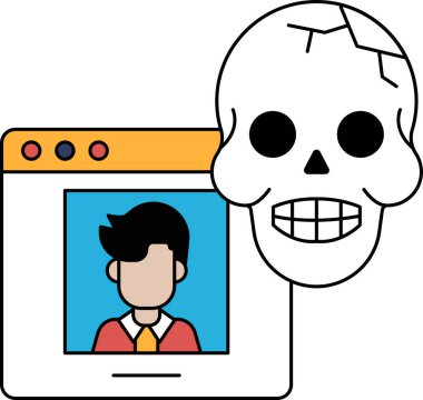 Bir adamın resminin yanında bir kafatası gösterilir. Kafatası kırılmış ve üzerinde bir delik var. Resimdeki adam kravat takıyor. Tehlike kavramı ve önsezi