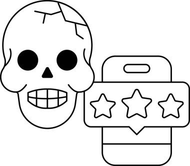 Gülen suratlı ve üç yıldızlı bir kafatası. Kafatası gülümsüyor ve üzerinde üç yıldız var.