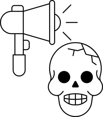 Önünde mikrofon olan bir kafatası. Kafatası gülümsüyor ve mikrofon kaldırılıyor.