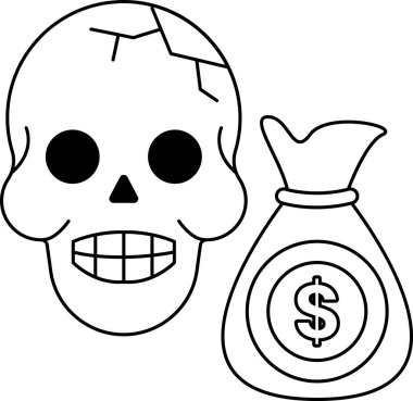 Bir dolar banknotunun yanına bir kafatası çizilir. Kafatası yüzünde bir gülümsemeyle çizilmiş, bu da görüntüye ürkütücü ve rahatsız edici bir hava veriyor.