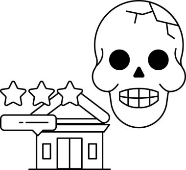 Üç yıldızlı bir binanın yanına bir kafatası çizilir. Kafatası gülümsüyor ve ağzı açık.