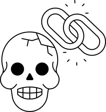 Kafasında zincir olan bir kafatası. Kafatası kırılmış ve zincir kırılmış. Kafatası yere zincirlenmiş.