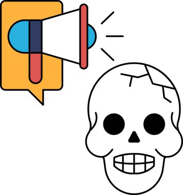 Önünde mikrofon olan bir kafatası. Kafatası gülümsüyor ve mikrofon açık.