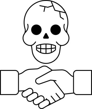 Kafatası, kafasında bir el, kafatasının diğer tarafında da bir el ile gösterilir. Kafatası gülümsüyor ve iki el titriyor. İki taraf arasındaki anlaşma veya ortaklık kavramı