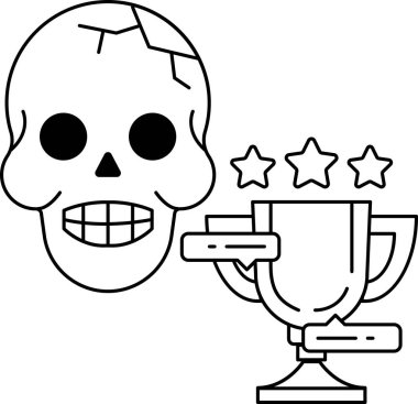 Bir kafatası siyah beyaz bir resimde bir kupa tutuyor. Kafatası gülümsüyor ve kupa bir masanın üzerine konuyor. Sahne neşeli ve komikti.