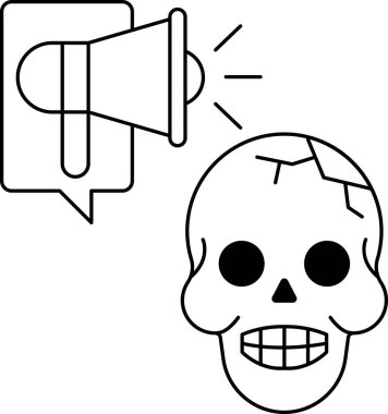 Önünde mikrofon olan bir kafatası. Kafatası gülümsüyor ve mikrofon açık.