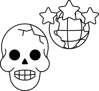 Kırık yüzlü bir kafatası, üç yıldızlı bir kürenin yanına çizilir. Kafatası ve küre siyah bir arka planla çevrilidir. Kafatası gibi gizem ve entrika kavramı