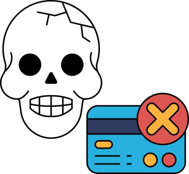 Yüzünde bir gülümsemeyle bir kafatası çizilir ve yanına bir kredi kartı çizilir. Kafatası, kredi kartında kırmızı bir X taşıyor. Reddedildiğini gösteriyor.