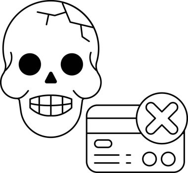 Yüzünde bir gülümsemeyle bir kafatası çizilir ve yanına bir kredi kartı çizilir. Kafatası, kredi kartında kırmızı bir X taşıyor. Reddedildiğini gösteriyor.