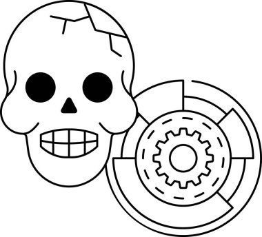 Yüzünde bir gülümsemeyle bir kafatası çizilir. Kafatasının yanına bir vites çekilir.