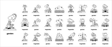 Sebze koleksiyonu ve bir kelime bahçesi. Görüntüler havuç, brokoli ve domates gibi çeşitli sebzelerden oluşmaktadır.