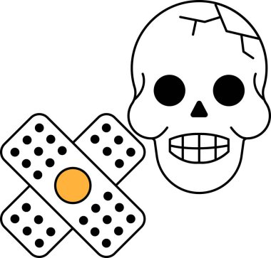 Kafasında bandaj olan bir kafatası. Kafatası kırılmış ve bandaj yırtılmış.