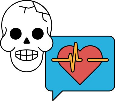 Beyaz arka planda bir kafatası ve bir kalp çizilir. Kafatası gülümsüyor ve kalp konuşuyor. Sahne neşeli ve şen şakrak