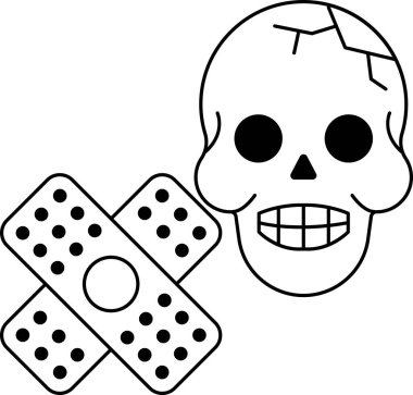 Kafasında bandaj olan bir kafatası. Kafatası kırılmış ve bandaj yırtılmış.