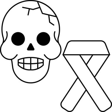 Beyaz arka planda bir kafatası ve kurdele çizilir. Kafatası gülümsüyor ve kurdele düğümlenmiş.