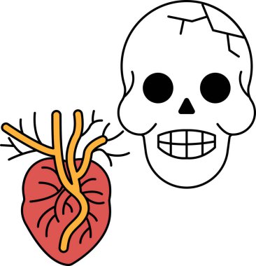 Bir kafatası ve kalp siyah ve beyaz olarak çizilir. Kafatası gülümsüyor ve kalp damarlarını gösteriyor. Yaşam ve ölüm kavramı ve insan vücudunun kırılganlığı.