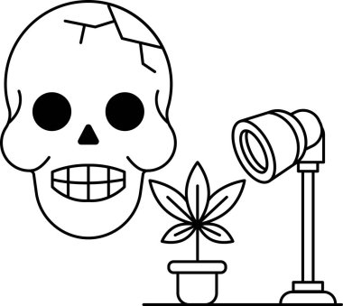 Yüzünde bir gülümsemeyle bir kafatası çizilir ve yanına bir bitki çizilir. Sahne neşeli ve şen şakrak