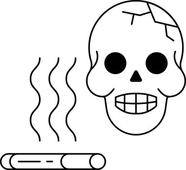 Yanında sigara olan bir kafatası. Kafatası gülümsüyor ve sigara içiyor. Sahne karanlık ve uğursuz.