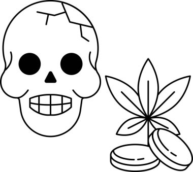 Yapraklı yeşil bir bitkinin yanına bir kafatası çizilir. Kafatası bozuk paralarla çevrili. Ölüm ve çürüme kavramı. Yaşamın sonunu temsil eden kafatası ve büyümeyi ve yenilenmeyi sembolize eden bitki.