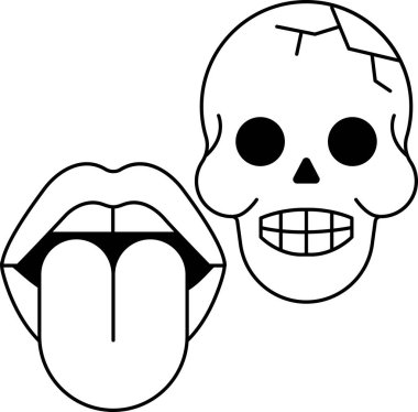 Kafatası ve dil. Kafatası gülümsüyor ve dili dışarı çıkıyor.