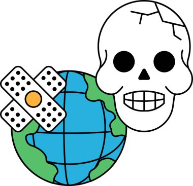 Kafasında bandaj olan bir kafatası bir kürenin yanındadır. Kafatası ve bandaj ölümü ve yarayı simgeler, oysa dünya dünyayı temsil eder. Trajedi ve hayatın kırılganlığı kavramı