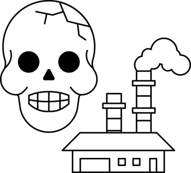 İçinden duman çıkan bir fabrikanın yanına bir kafatası çizilir. Kafatası gülümsüyor ve fabrika karanlık ve kasvetli