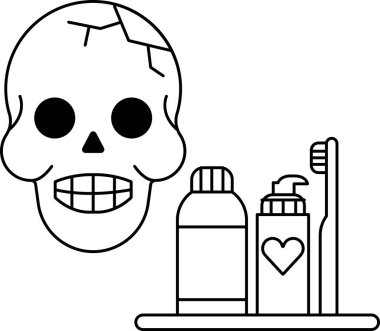 Bir diş macunu şişesi ve diş fırçasının yanındaki masada bir kafatası var. Kafatası gülümsüyor, ki bu alışılmadık ve beklenmedik bir manzara. Sahnenin mizahi ve neşeli olması gerekiyordu.