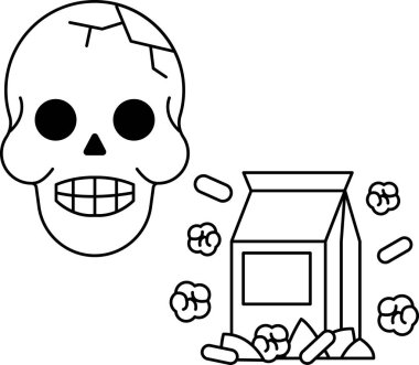 Bir kutu mısır gevreğinin yanında bir kafatası duruyor. Kafatasının yüzünde bir gülümseme var ve kutu mısır gevreğiyle kaplı. Sahne tüyler ürpertici ve tüyler ürpertici bir his veriyor.