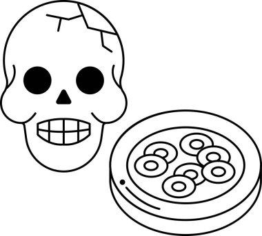 Bir tabak yemeğin yanına bir kafatası çizilir. Kafatasının yüzünde tuhaf ve rahatsız edici bir tezat olan bir gülümseme var. Manzara ürkütücü ve rahatsız edici.