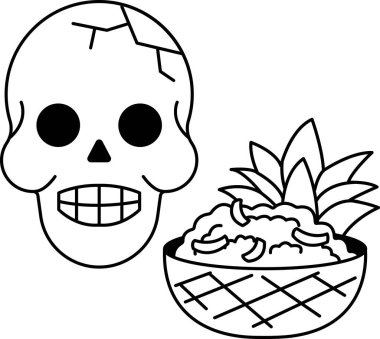 Kafatası bir kase yemeğin yanına çizilir, kafatası gülümsüyor gibi görünür ve yemek dolu bir kase. Kafatası ve yemek kasesi bir zıtlık ve entrika hissi yaratır.