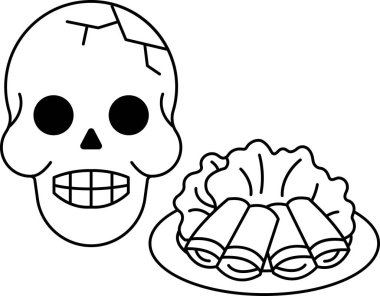 Bir tabak yemeğin yanına bir kafatası çizilir. Kafatasının yüzünde bir gülümseme var, ki bu biraz garip. Yemek tabağı bir rulo ve bir parça marul da dahil olmak üzere bir kaç parça yiyecekle doludur.