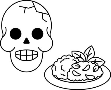 Bir tabak yemeğin yanına bir kafatası çizilir. Kafatasının yüzünde tuhaf ve beklenmedik bir gülümseme var. Yemek tabağı bir kase eriştedir, ki bu sıradan ve sıradan bir yemektir.