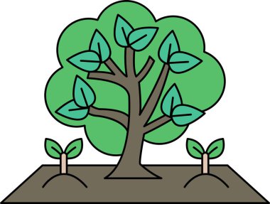 Etrafında yapraklar ve birkaç bitki büyüyen bir ağaç. Resmin odak noktası ağaç.