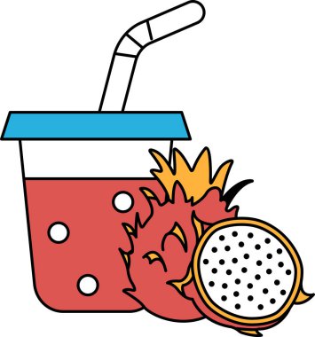 Üzerine bir kamış ve bir dilim ananas olan bir bardak meyve suyu. Meyve suyu plastik bir bardakta ve ananas ikiye bölünmüş.