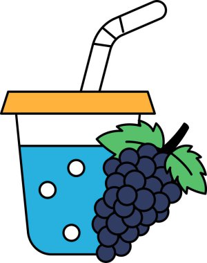 Üzerinde bir pipet ve yapraklı yeşil üzüm olan bir fincan. Bardak bir içkiyle dolu.