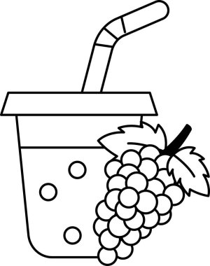 Üzerinde bir pipet ve yapraklı yeşil üzüm olan bir fincan. Bardak bir içkiyle dolu.